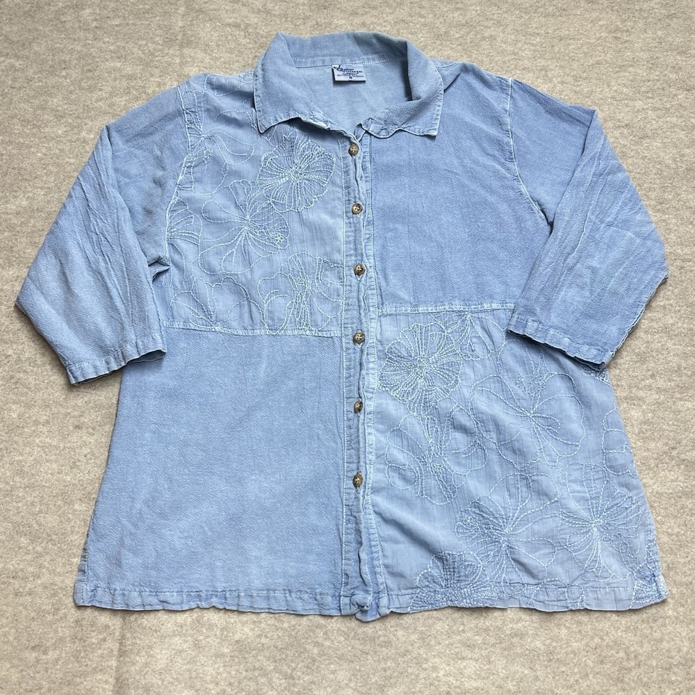 Vtg Cottagecore Grannycore Embroidered Floral Made USA Button Down EUC Small